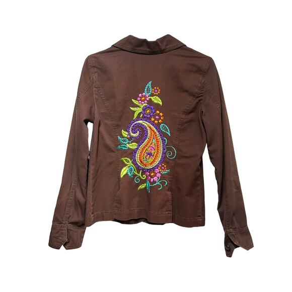 t co Jackets & Blazers - T Co Brown‎ Embroidered Button Down Jacket Medium Boho Western Casual Style